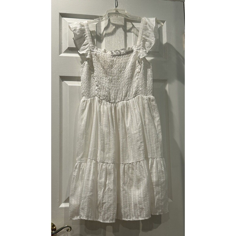 Ana Lined White Cotton Sundress With Shirred Bodice And Ruffle Straps